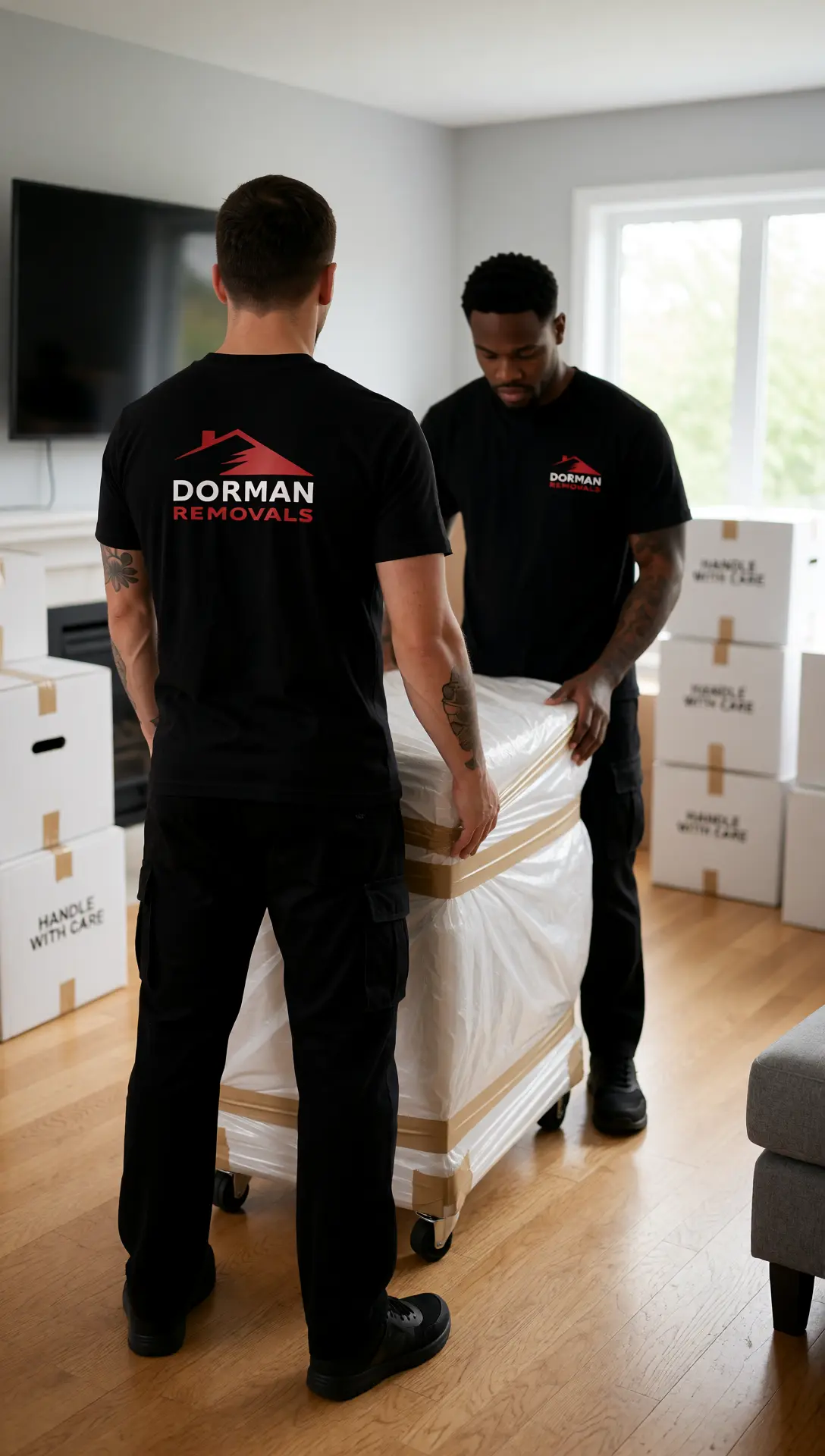 Team carrying boxes during London house removal